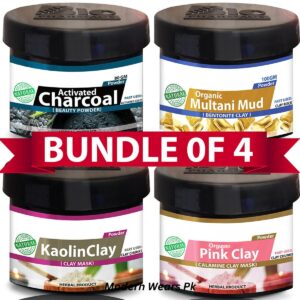Pack Of 4 Multani Mud, Activated Charcoal Powder, Kaolin Clay, Pink Clay Mask-modernwears-pk-price-pakistan